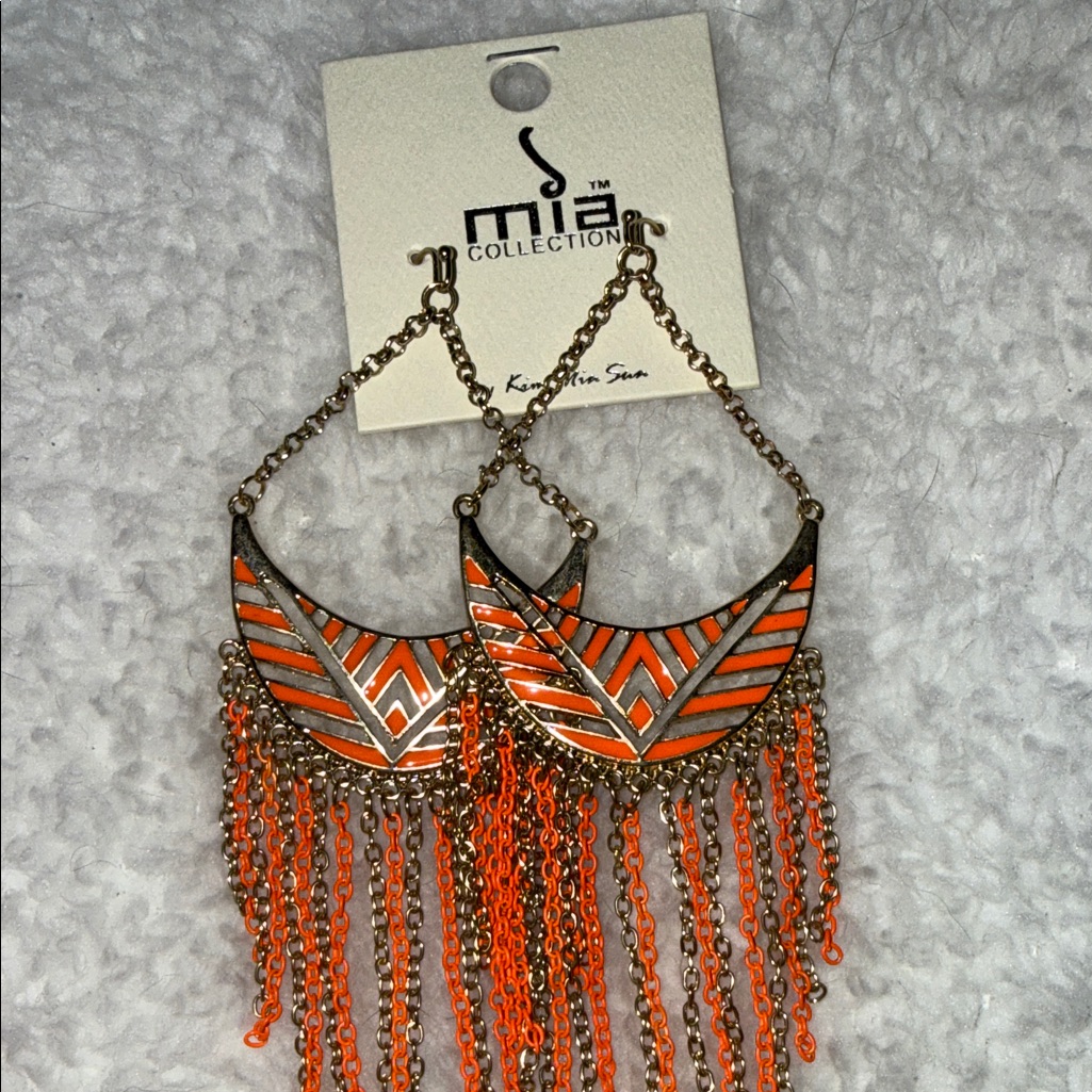 Mia Collection Vibrant Orange And Silver Chain Earrings 10$